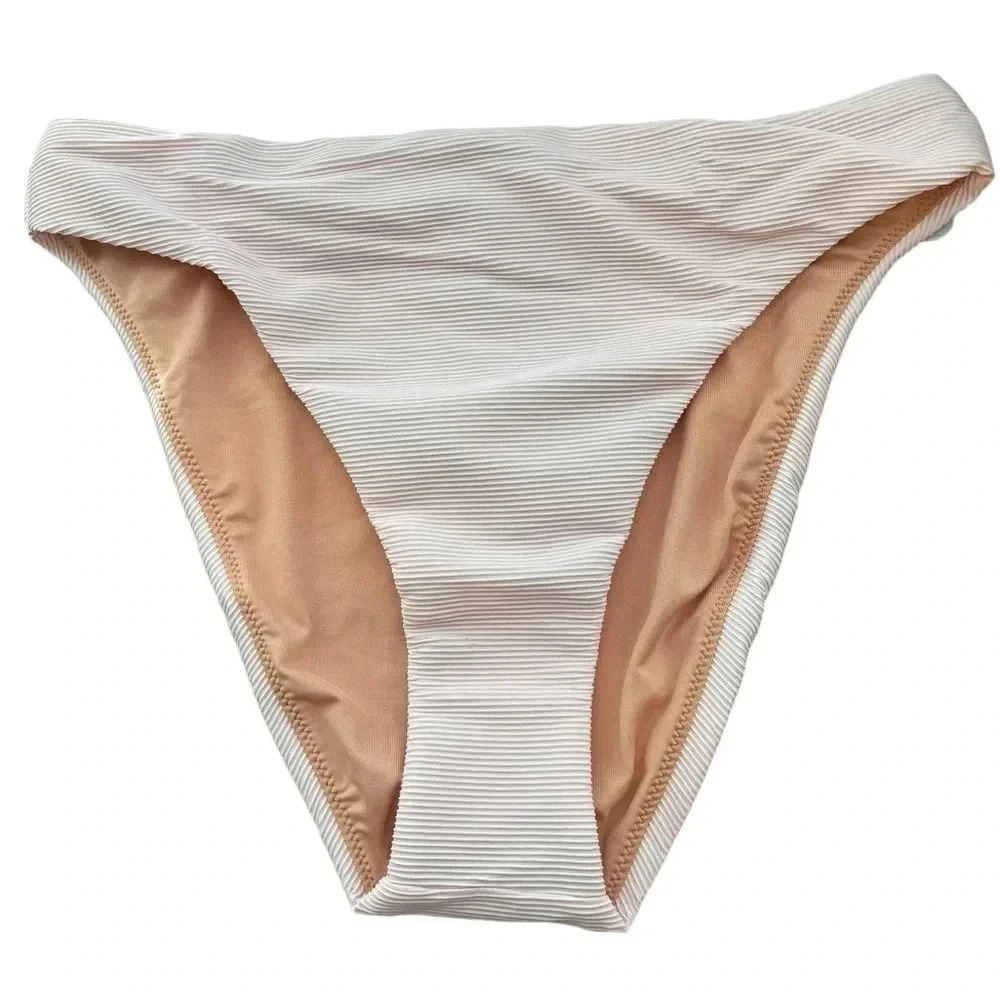 NWT J.Crew Blush Pink Textured Rib High Rise Cheeky Bikini Bottom Size Medium